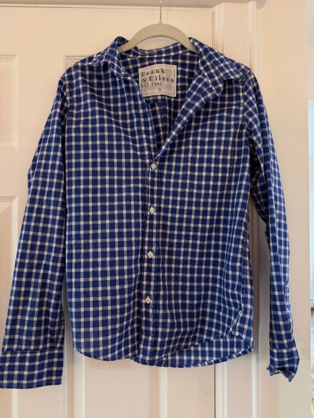 Frank & Eileen BARRY Royal blue and white plaid Tailored Button up shirt size S